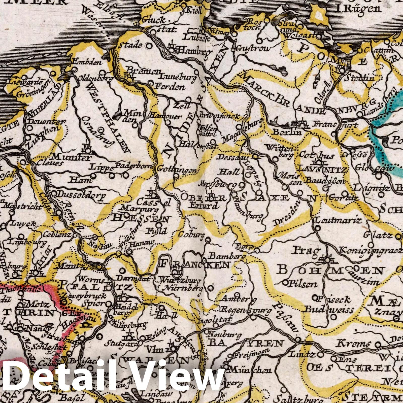 Holy Roman Empire and Adjacent Kingdoms - Road Map, 1716 - Historical Map Print