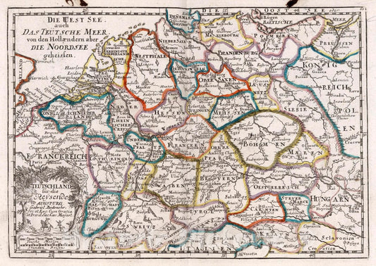 Historic Map : Germany, Central Europe Teutschland Fur die Reysende., 1716 Atlas , Vintage Wall Art