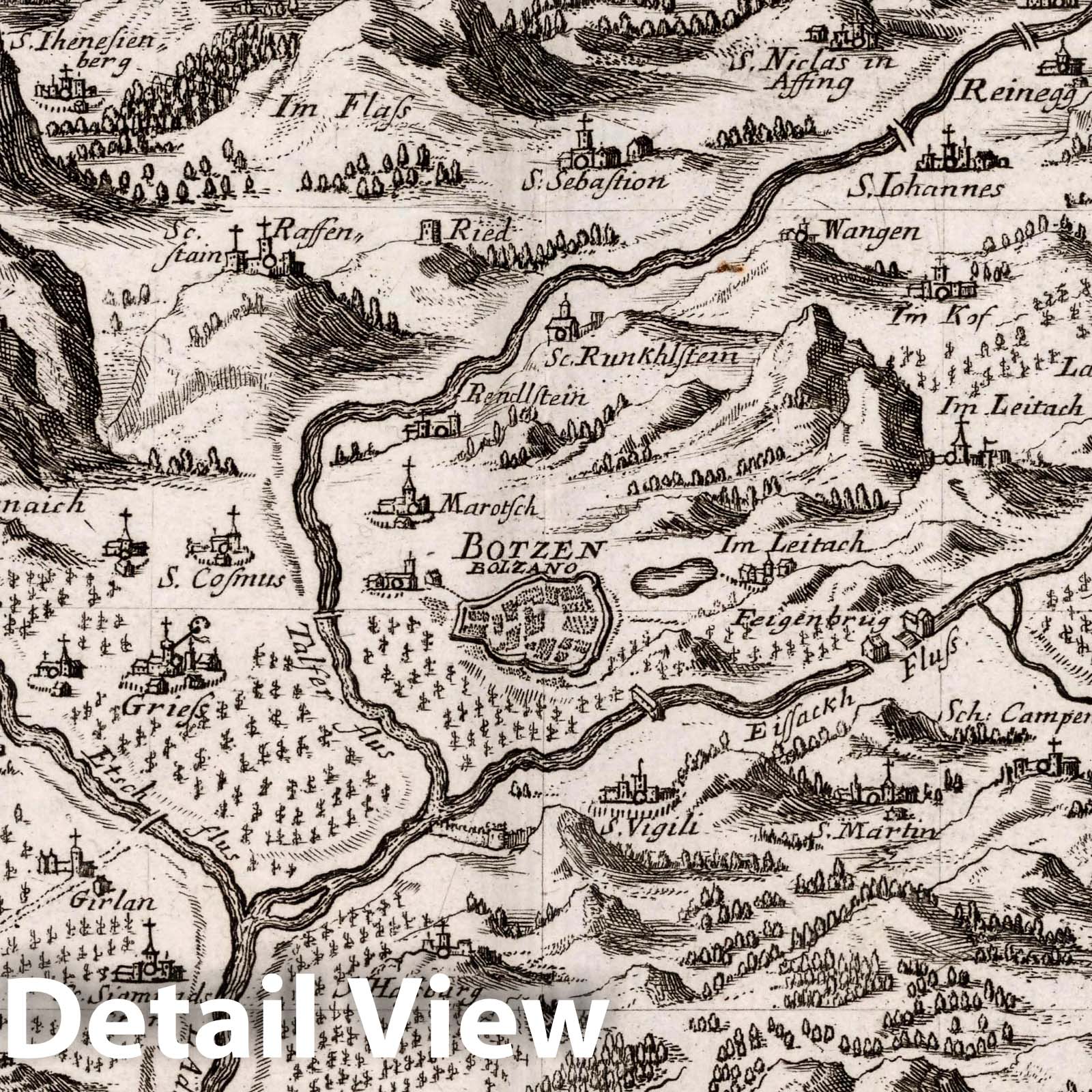 Bolzano (Bozen) and Environs, South Tyrol - Road Map, 1716