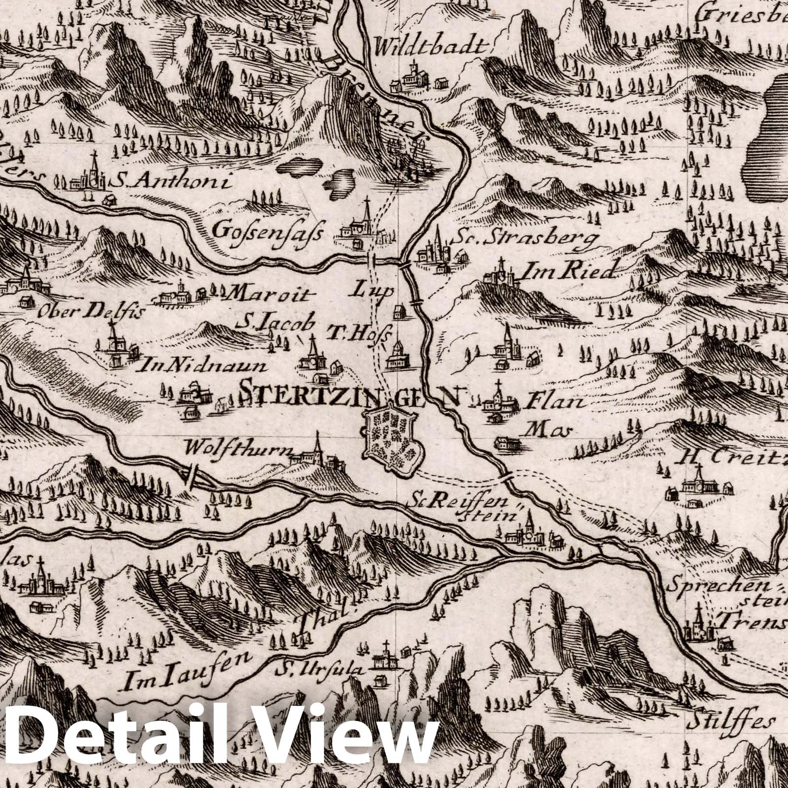 Sterzing and Surrounding Region, South Tyrol - Road Map, 1716