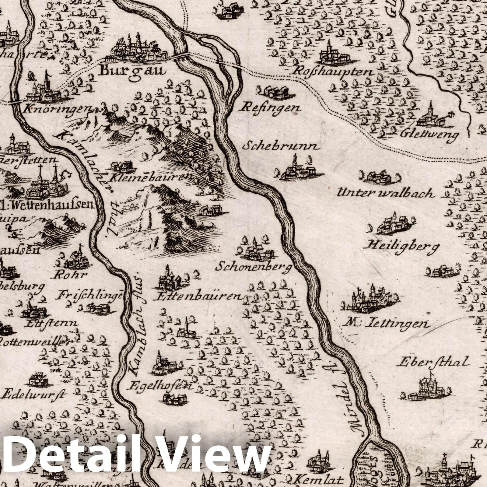 Burgau, Germany - Road Map, 1716 - Historical Map Print