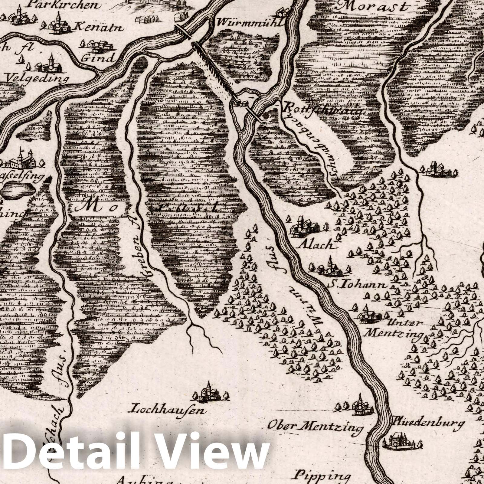 Munich and Surrounding Region - Road Map, 1716 - Historical Map Print