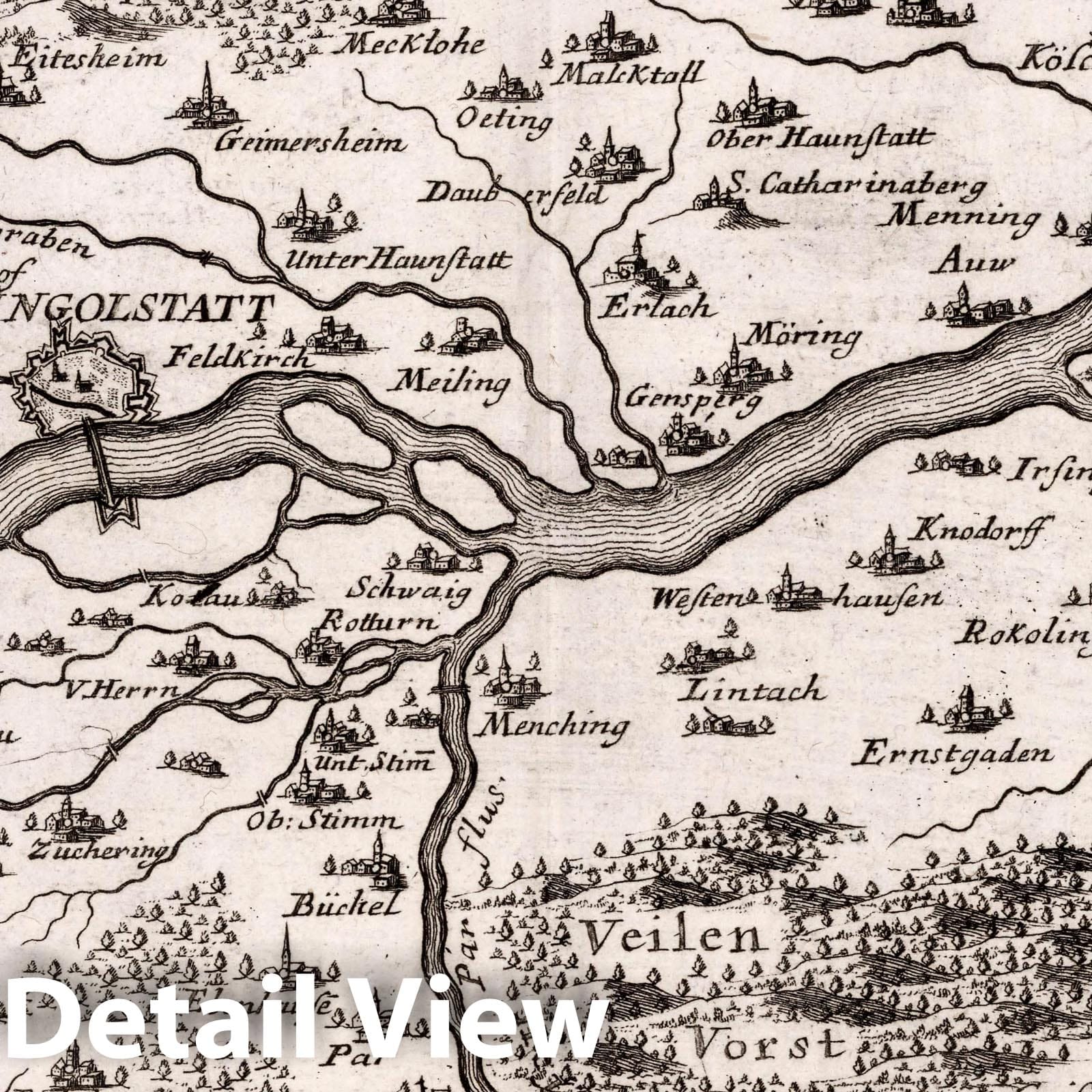 Ingolstadt and Surrounding Region - Road Map, 1716 - Historical Map Print