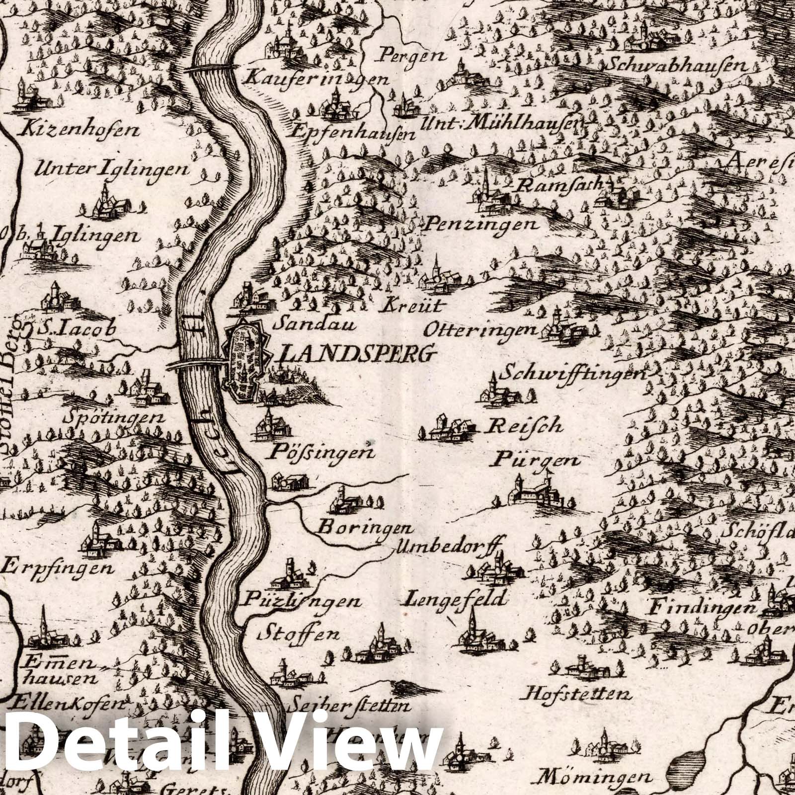 Landsberg, Germany - Road Map, 1716 - Historical Map Print