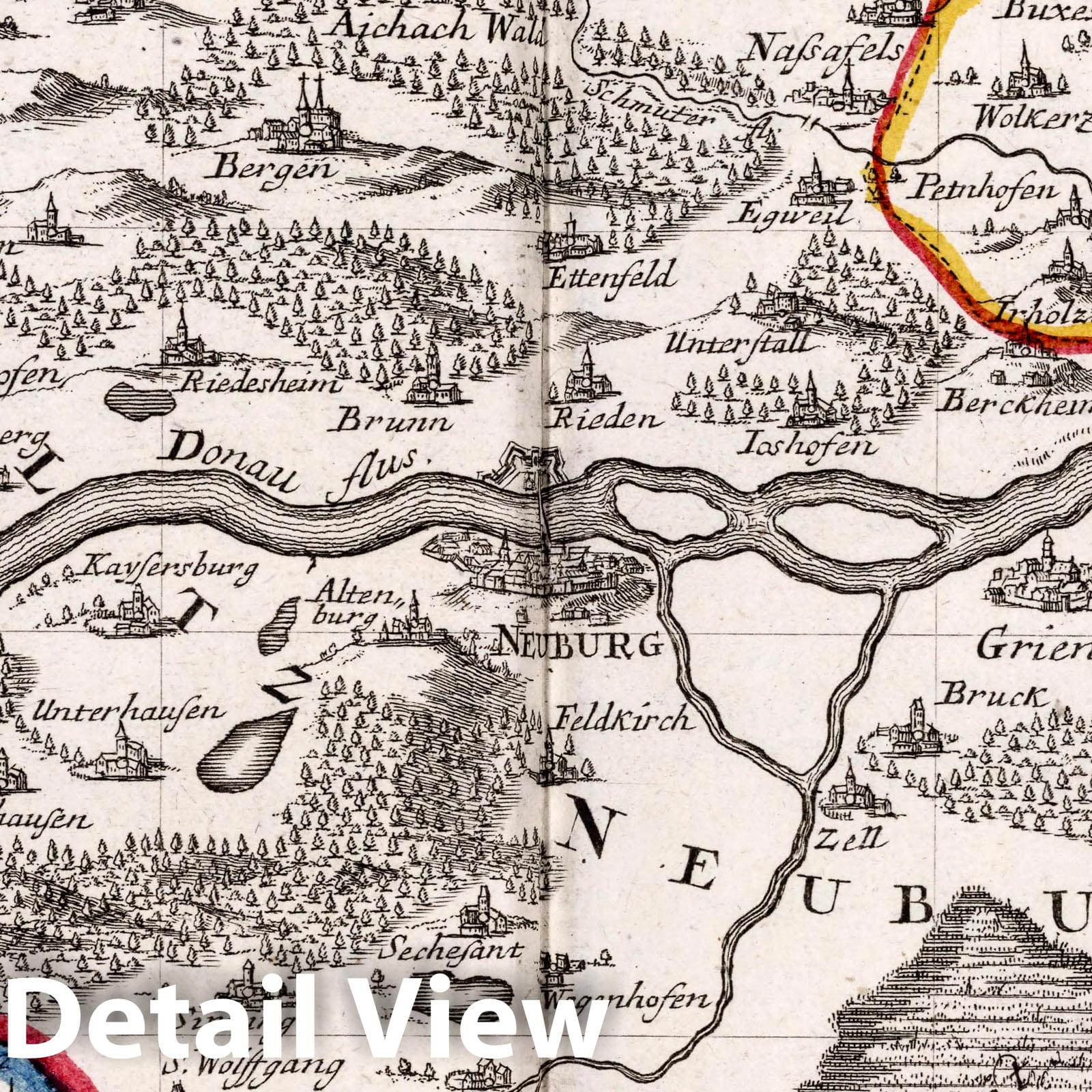 Neuburg an der Donau and Vicinity - Road Map, 1716 - Historical Map Print