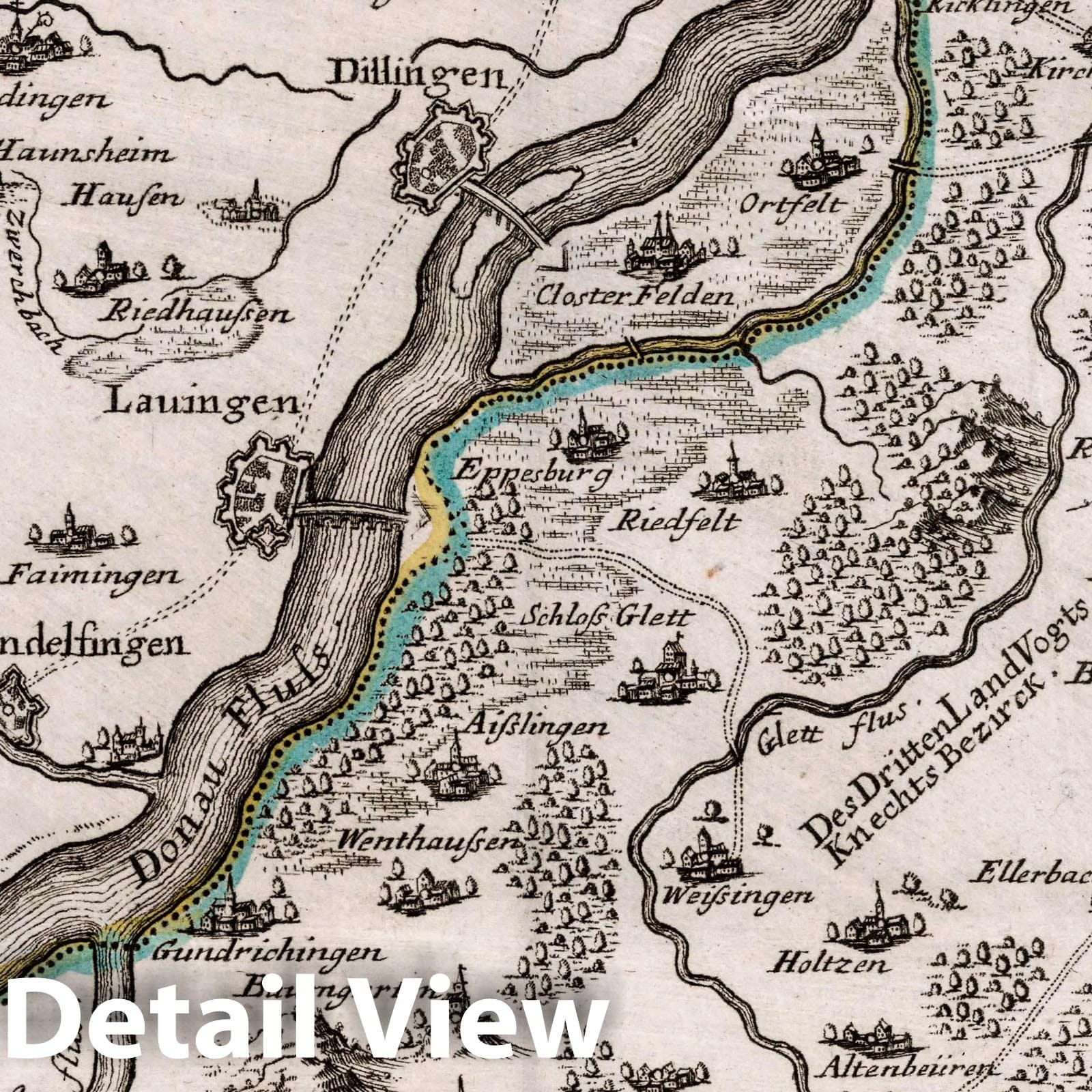 Lauingen and Environs - Road Map, 1716 - Historical Map Reproduction