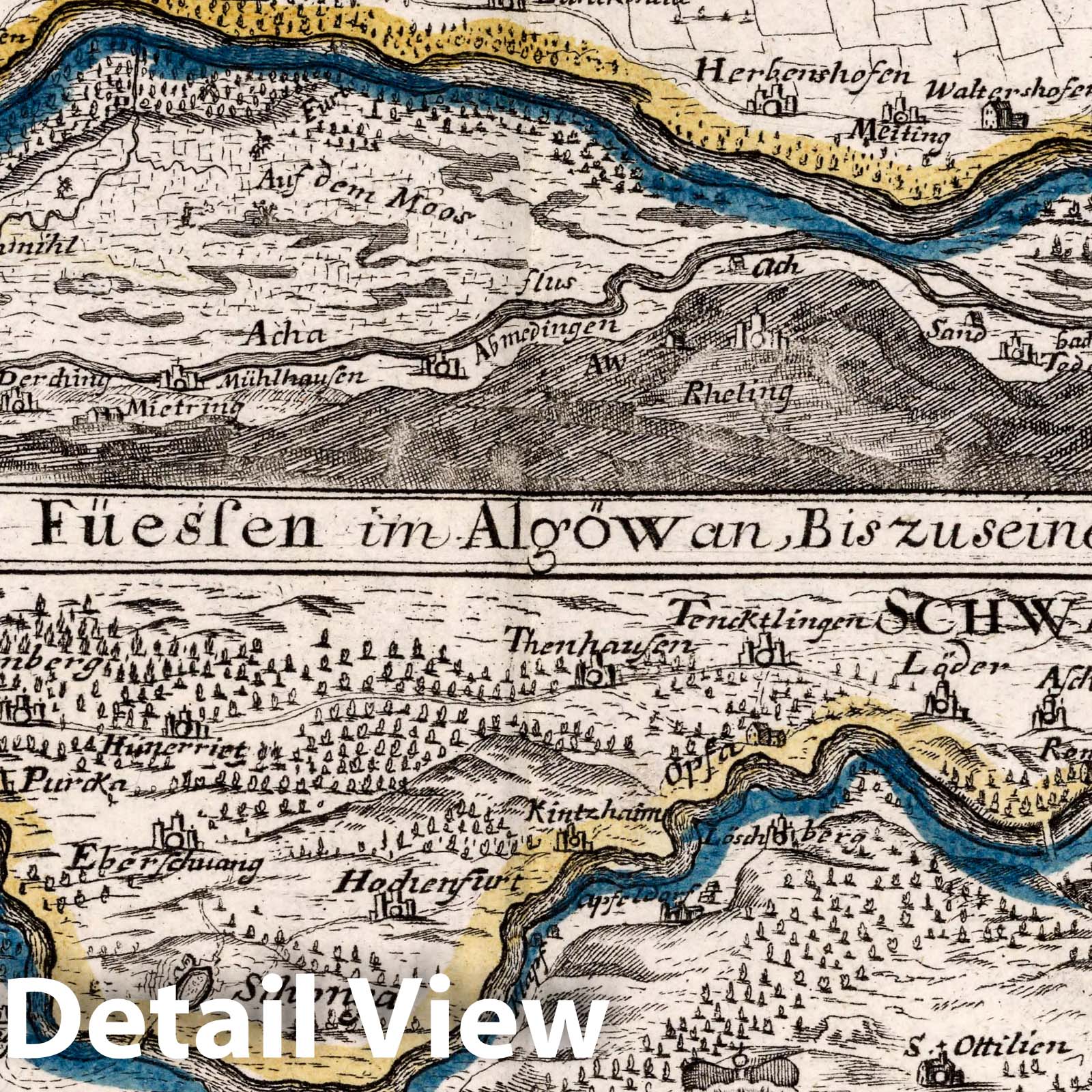 Lech River from Fussen to the Danube - Plate No. 73, 1716 Map Print