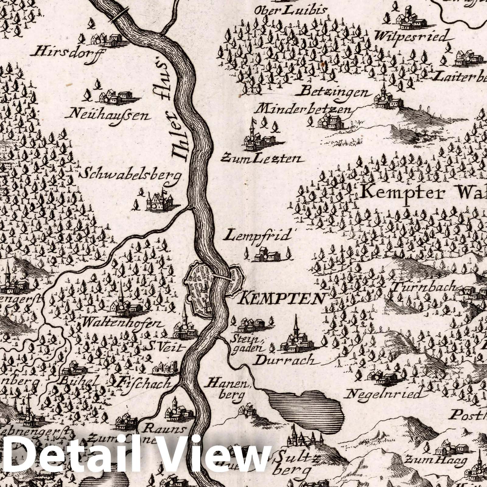 Kempten Region, Germany - Road Map, 1716 - Historical Map Print