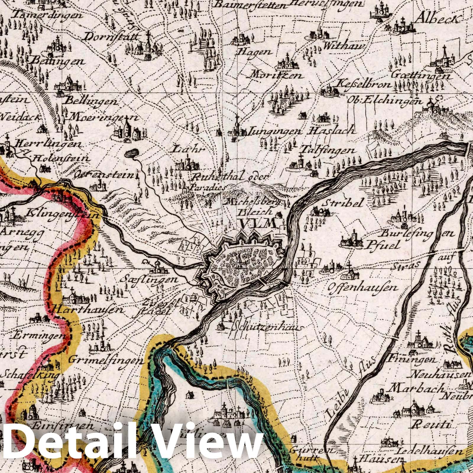 Ulm and Surroundings - Plate No. 76, 1716 - Historical Map Print