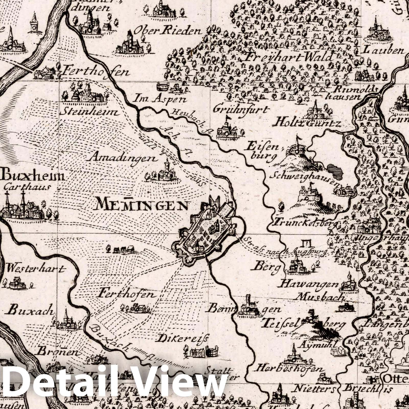 Memmingen and Environs - Road Map, 1716 - Historical Map Reproduction