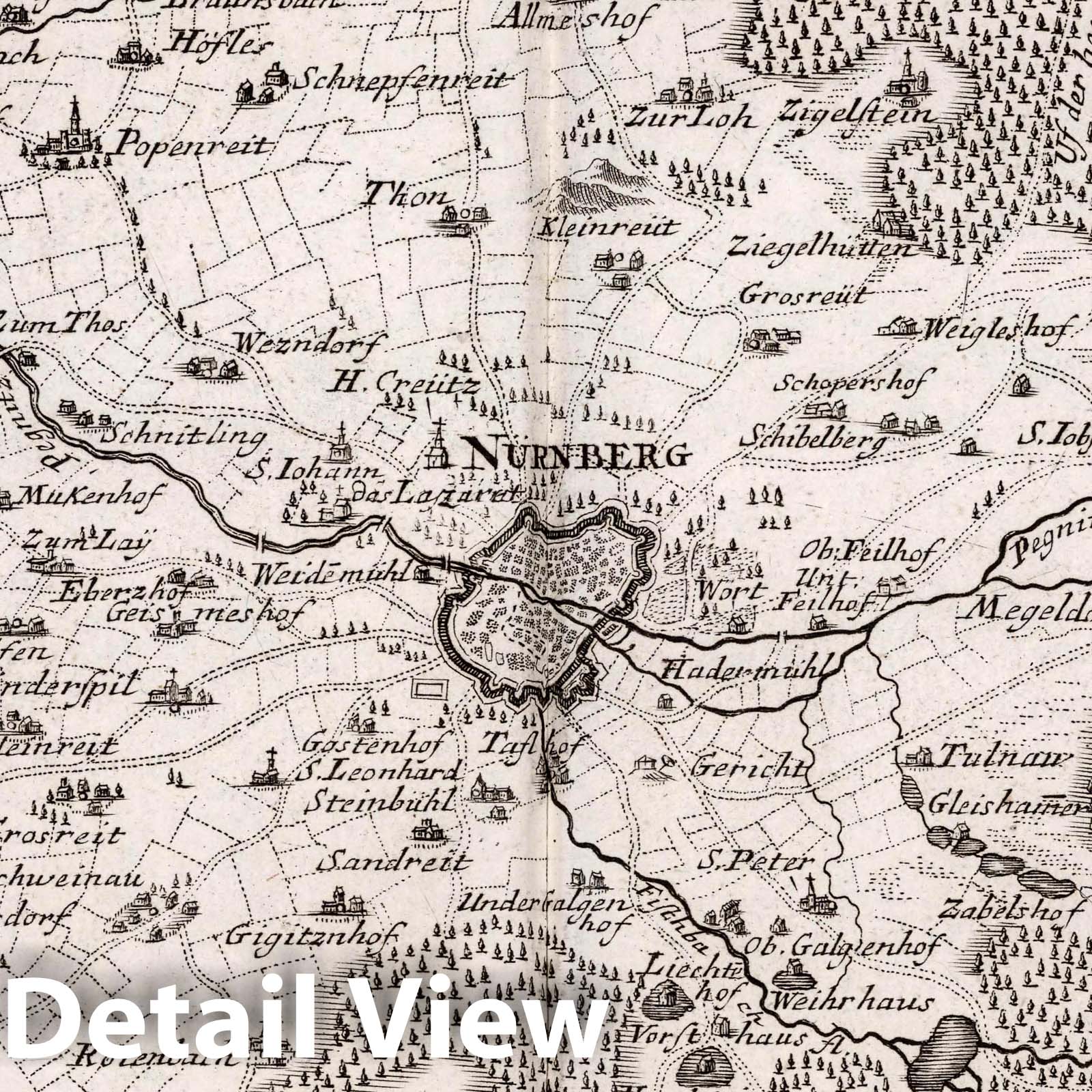 Nuremberg and Surrounding Region - Road Map, 1716 - Historical Map Print
