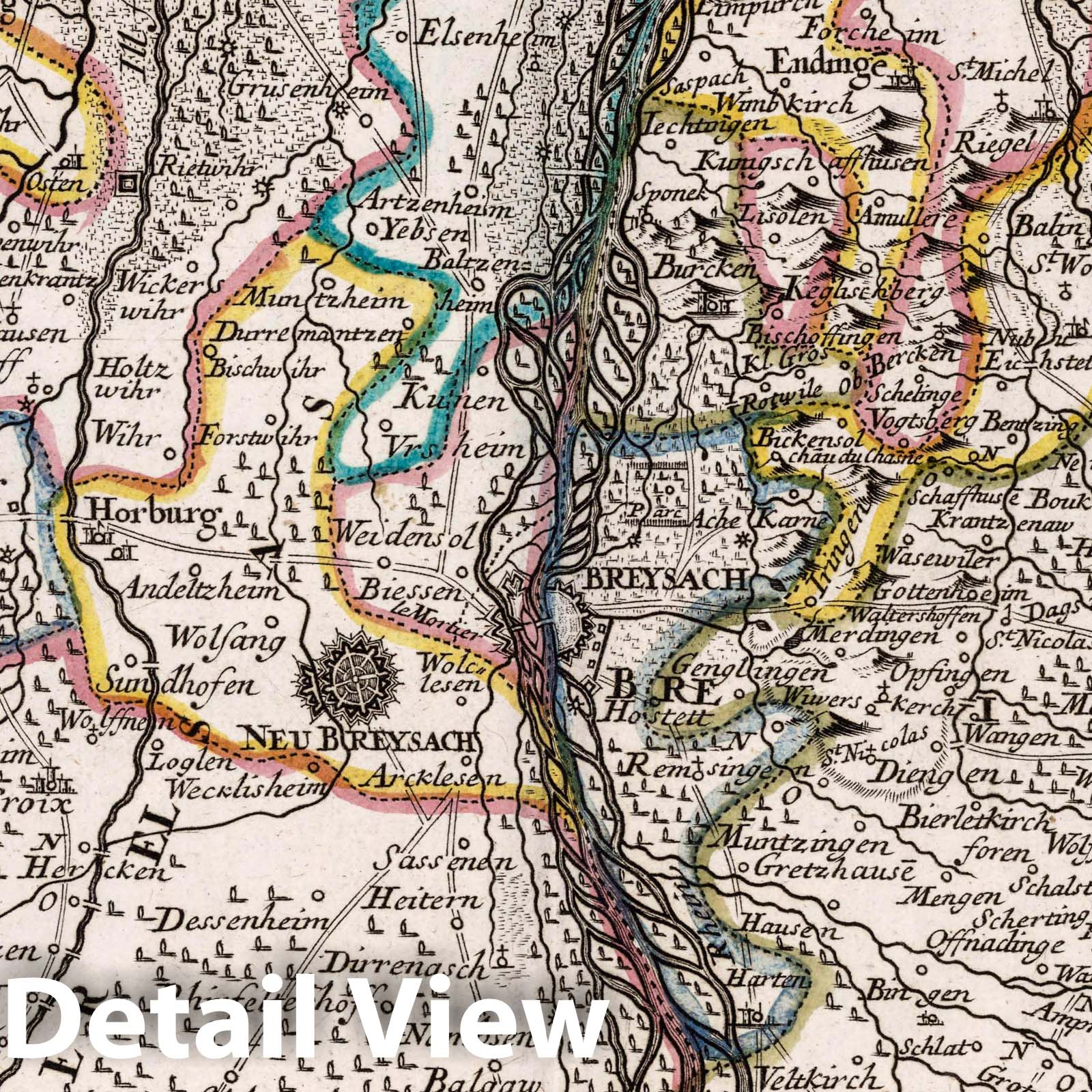 Breysach, Germany - Road Map, 1716 - Historical Map Print