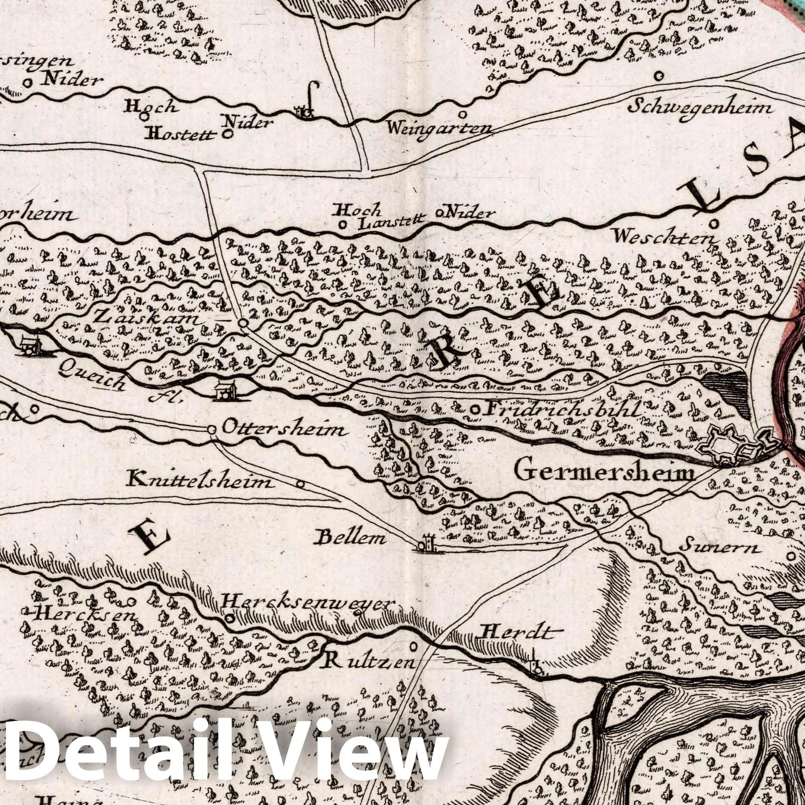 Region between Landau, Speyer, and Philippsburg, Germany - Road Map, 1716