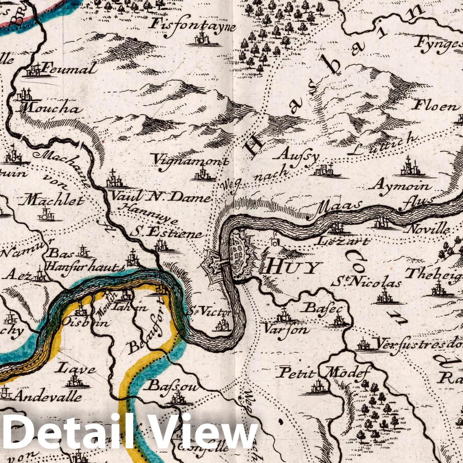 Huy and Surrounding Region - Road Map, 1716 - Historical Map Reproduction