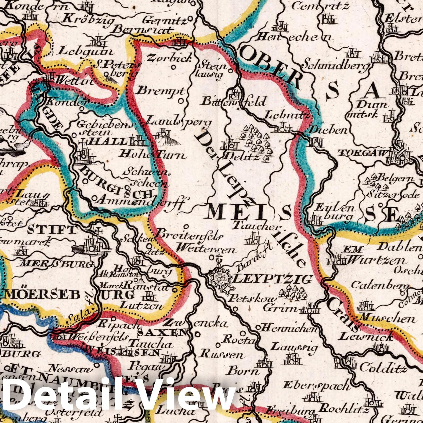 Leipzig and Adjacent Territories - Road Map, 1716 - Historical Map Print
