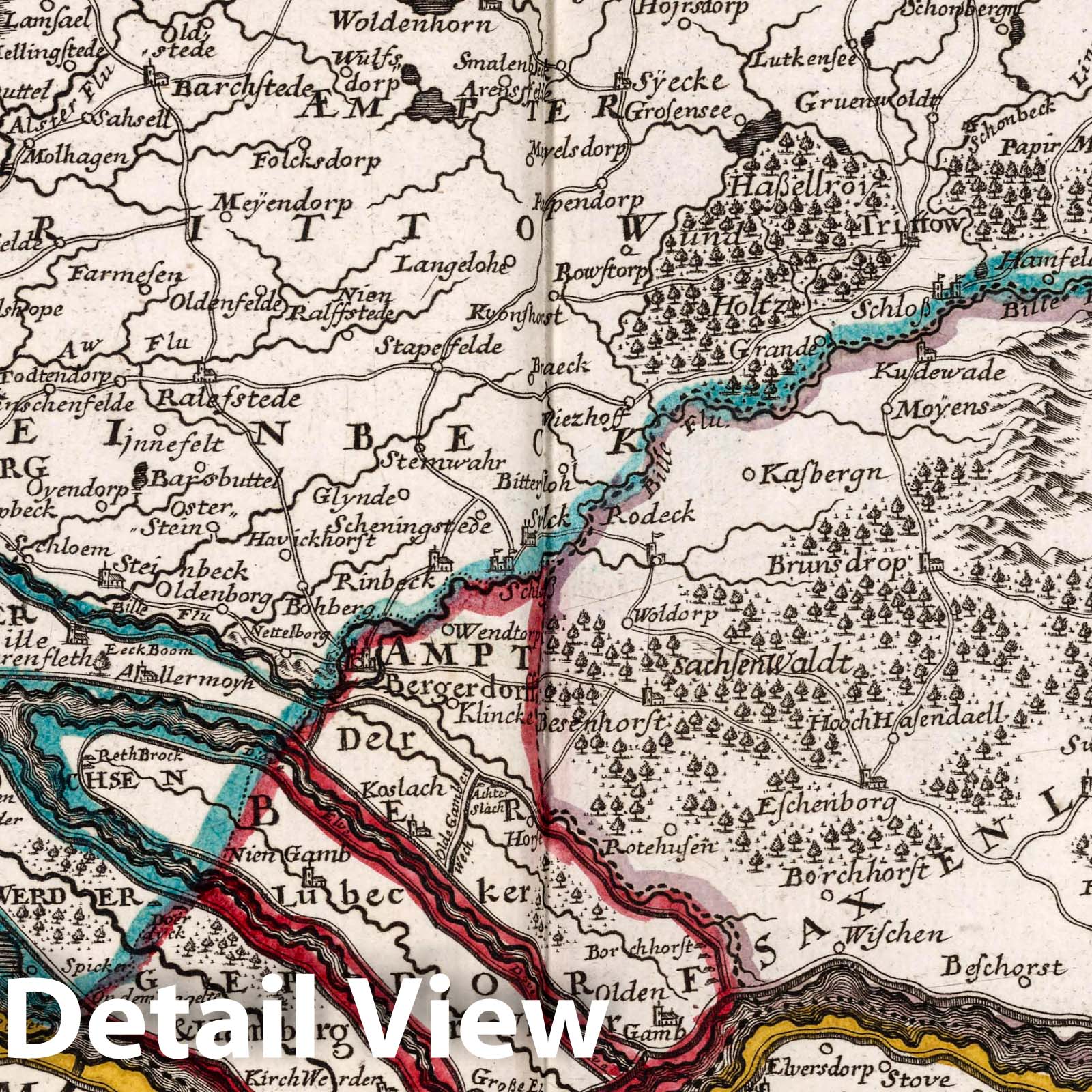 Hamburg and Vicinity to Lauenburg - Road Map, 1716 - Historical Map Print