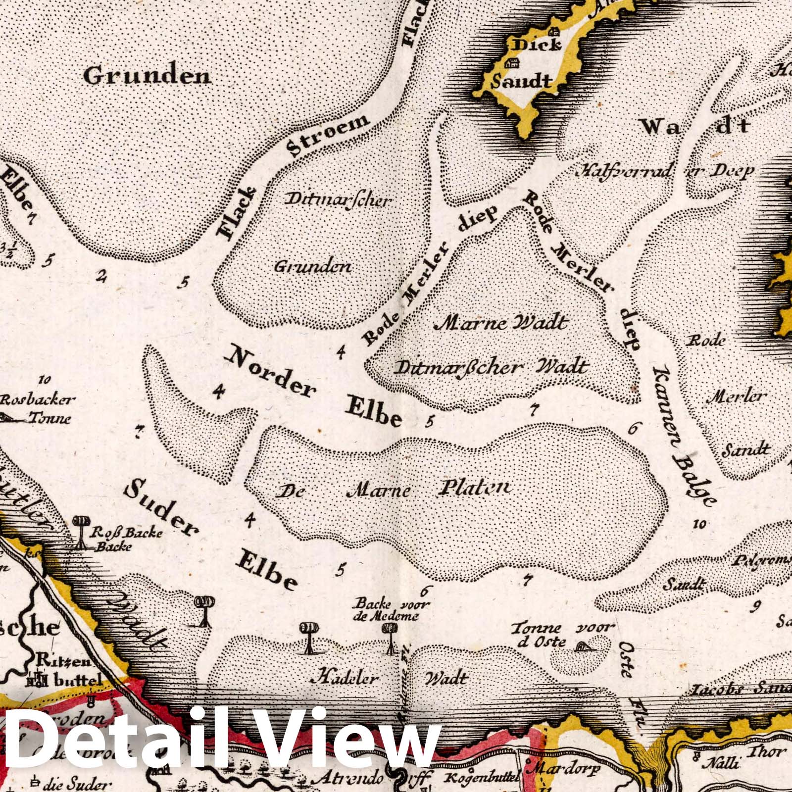 Gluckstadt and Elbe River to North Sea, Germany - Road Map, 1716