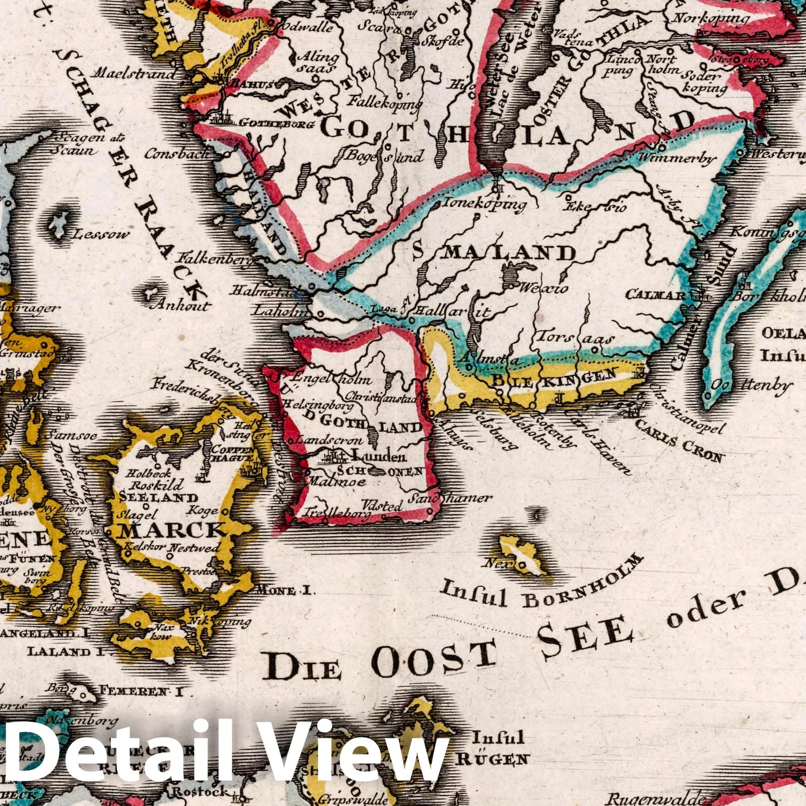 Denmark and Southern Sweden - Road Map, 1716 - Historical Map Reproduction