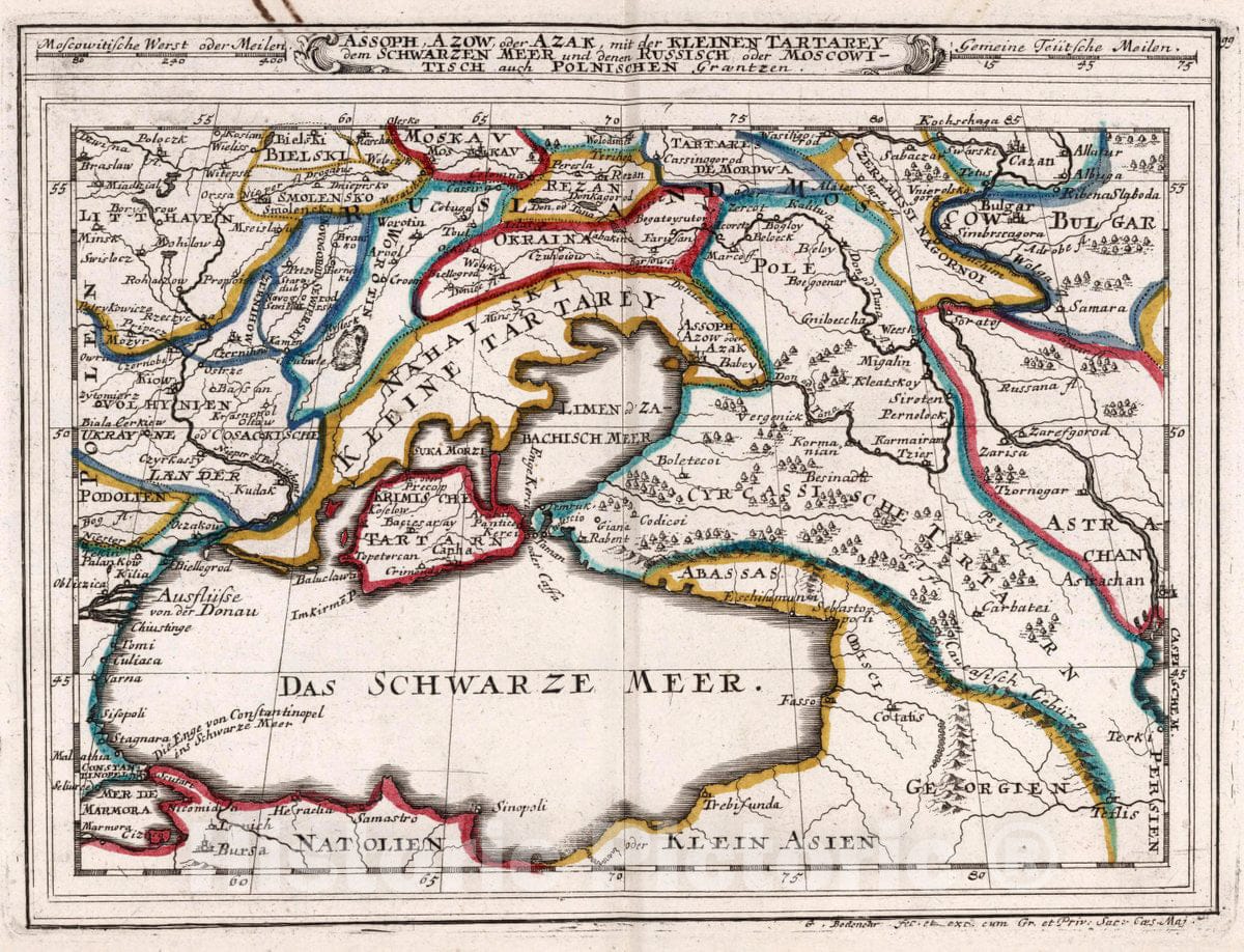 Historic Map : Black Sea Region Assoph, Azow Oder Azak, mit der Kleinen Tartarey, dem Schwarzen Meer, 1716 Atlas , Vintage Wall Art