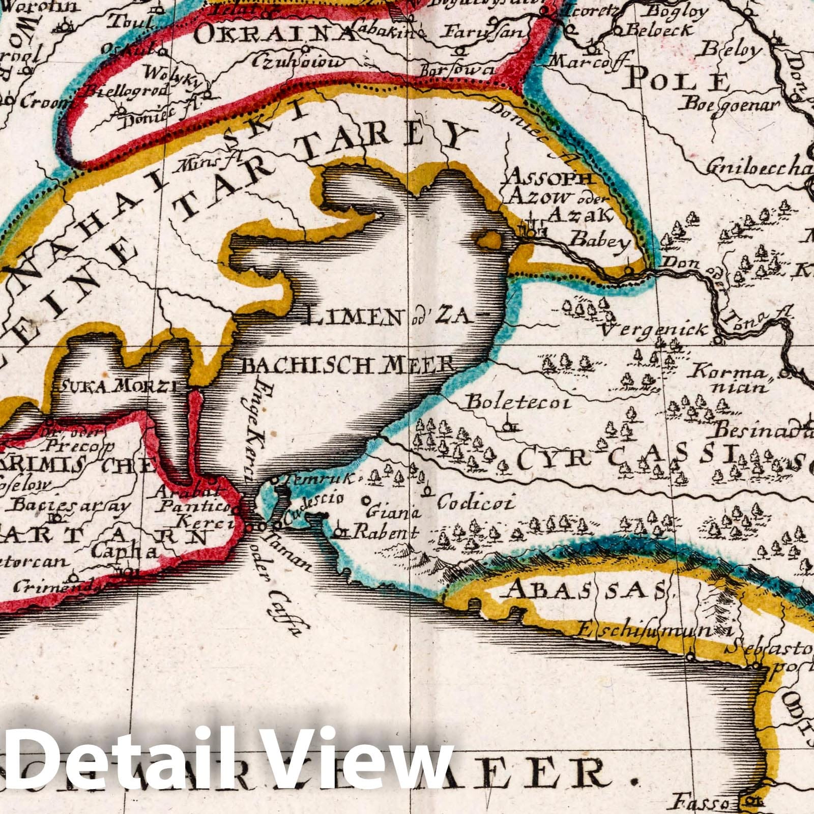 Black Sea Region with Southern Ukraine, Georgia and Armenia - River Map, 1716