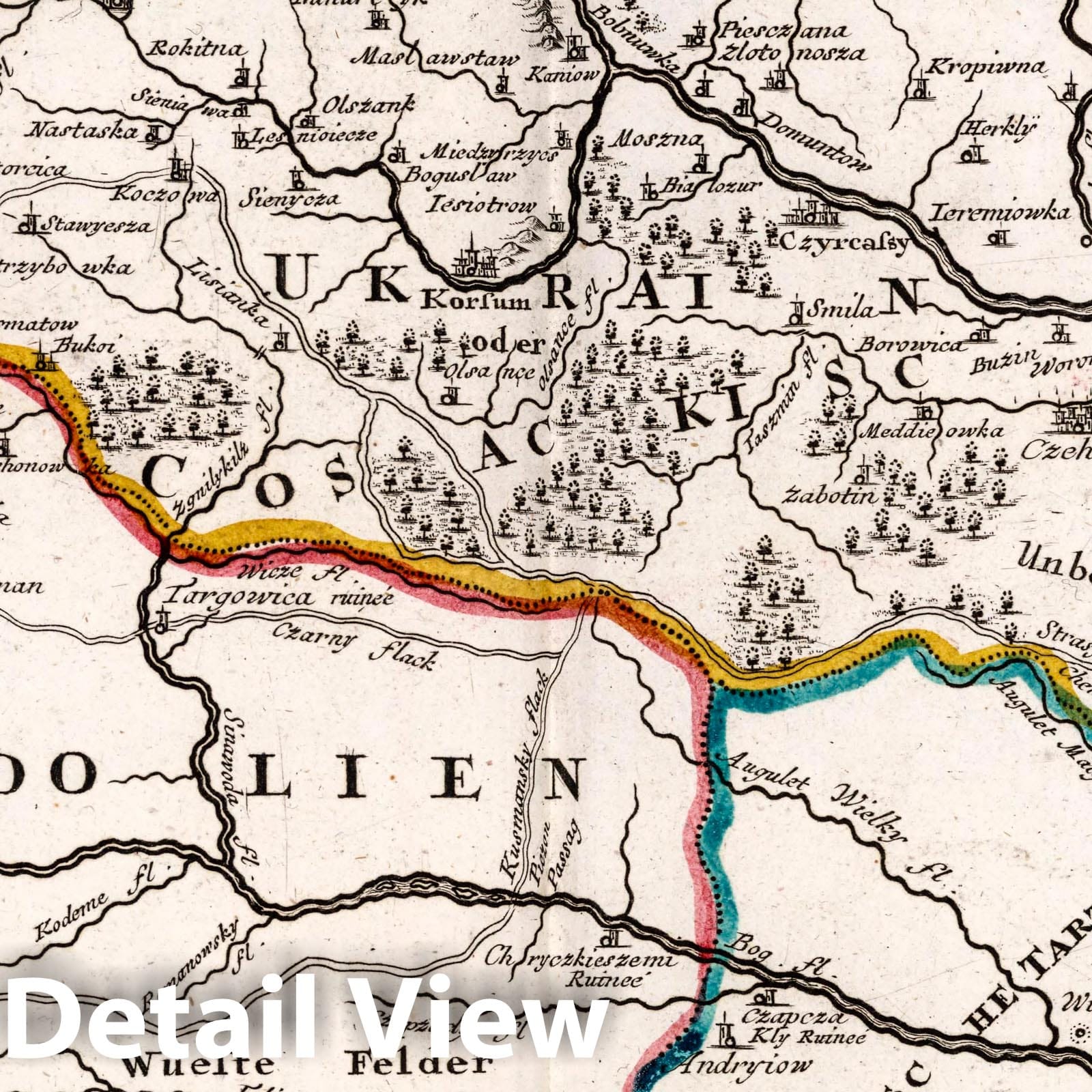 Region between Poltava and Bendery, Ukraine - Road Map, 1716 - Historical Map Print
