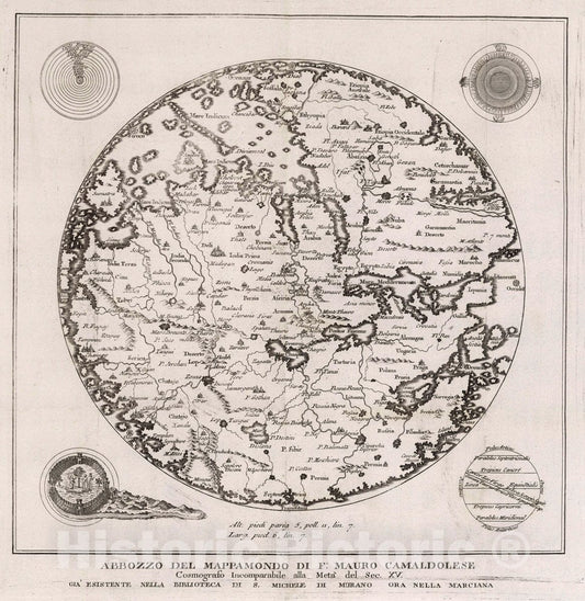 Historic Map : Abbozzo Del Mappamondo Di F: Mauro Camaldolese Cosmografo Incomparabile alla Meta del Sec, c1750, , Vintage Wall Art