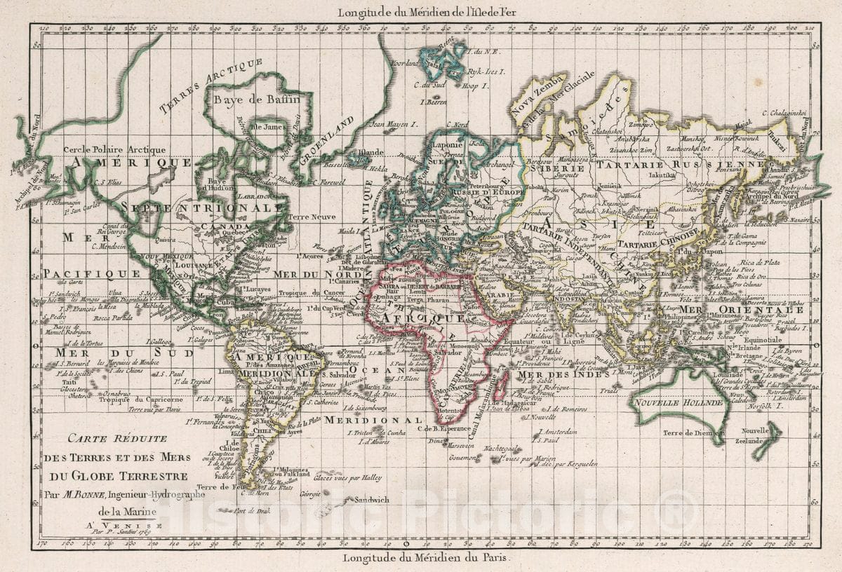 Historic Map : Carte reduite des terres et des mers du Globe terrestre, 1789 Atlas - Vintage Wall Art
