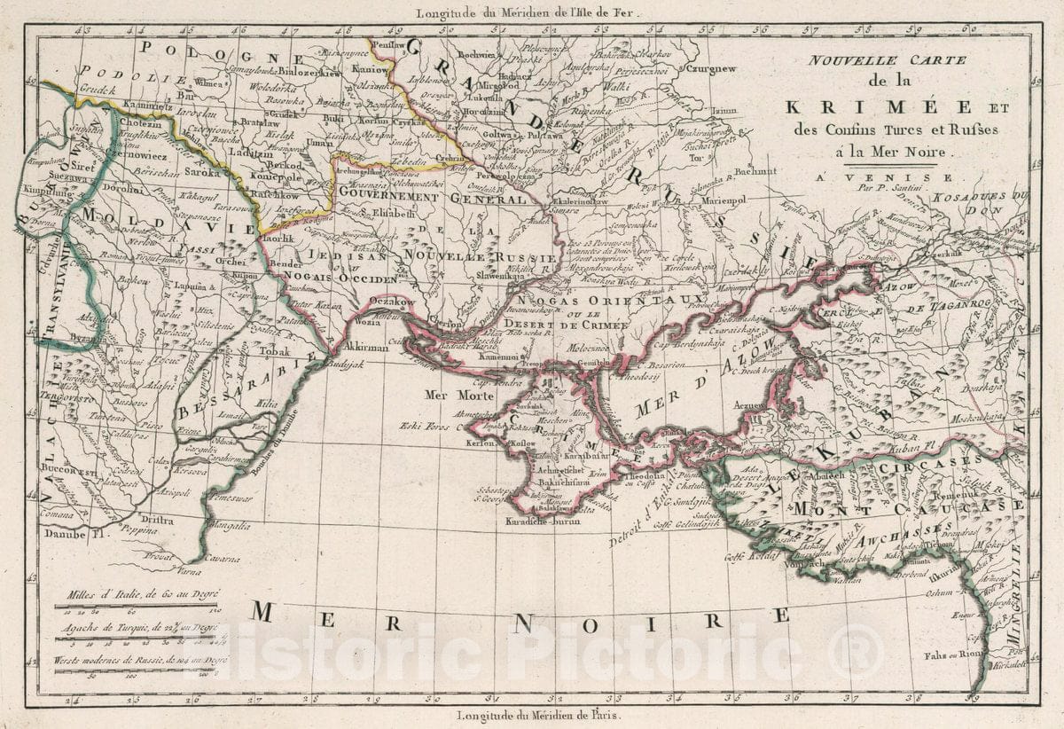 Historic Map : Crimea Nouvelle Carte de la Crimee et des Confins Turcs et Russes a la Mer Noire, 1793 Atlas , Vintage Wall Art