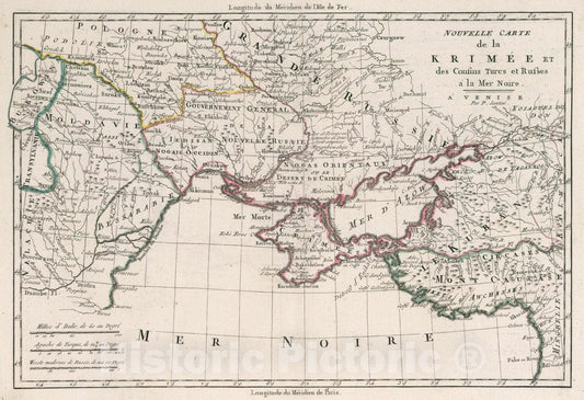 Historic Map : Crimea Nouvelle Carte de la Crimee et des Confins Turcs et Russes a la Mer Noire, 1793 Atlas , Vintage Wall Art