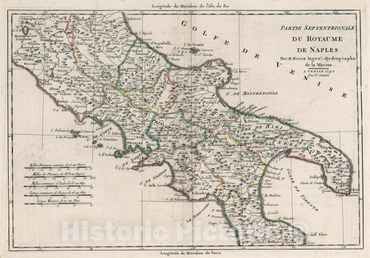 Historic Map : Italy, Naples Region (Italy) Partie Septentrionale du Royaume de Naples, 1792 Atlas , Vintage Wall Art