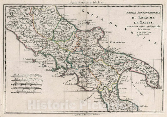 Historic Map : Italy, Naples Region (Italy) Partie Septentrionale du Royaume de Naples, 1792 Atlas , Vintage Wall Art