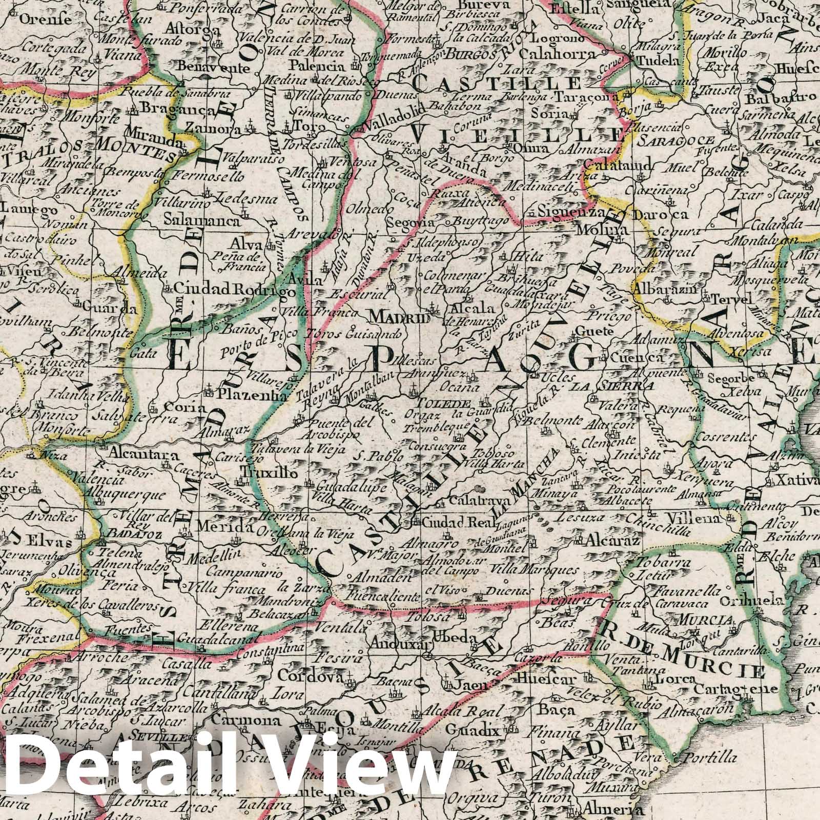 Spain and Portugal - Road Map, 1790 - Historical Map Print