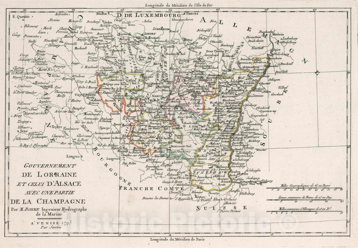 Historic Map : France, Lorraine Gouvernement de Lorraine, Et Celui D'Alsace avec une Partie de la Champagne, 1793 Atlas , Vintage Wall Art
