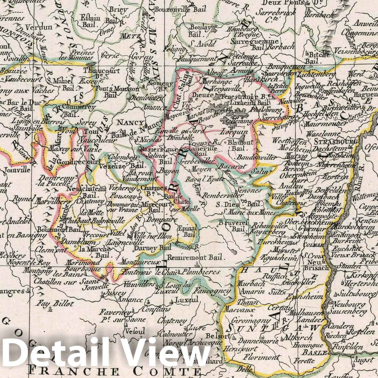 Lorraine, Alsace, and Champagne, France - Road Map, 1793 - Historical Map Print