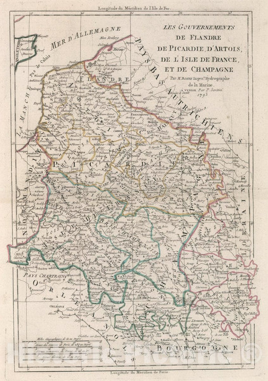 Historic Map : France, Les gouvernements de Flandre de Picardie, d'Artois, 1793 Atlas , Vintage Wall Art
