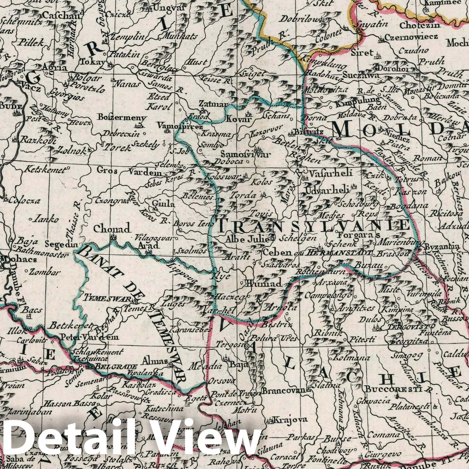 Kingdom of Hungary and Northern European Turkey - River Map, 1793