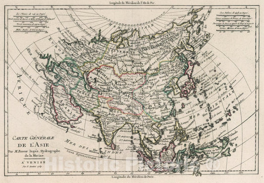 Historic Map : Carte generale de l'Asie : par M. Bonne, Ingen. Hydrographe de la Marine. A' Venise, Par P. Santini 1789, 1789 Atlas - Vintage Wall Art