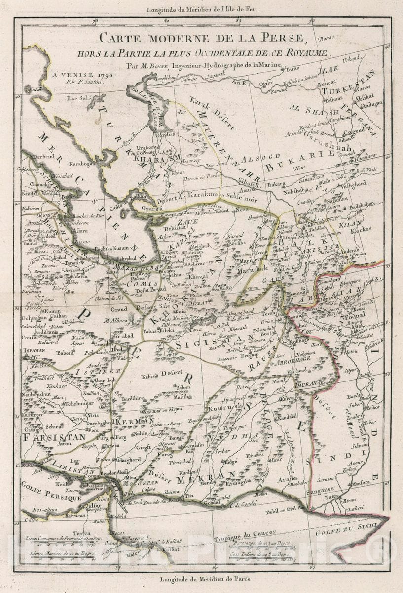Historic Map : Iran, 1790 Carte Moderne de la Perse, hors la Partie la Plus Occidentale de ce Royaume , Vintage Wall Art