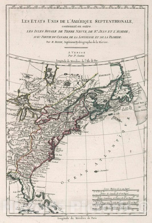 Historic Map : United States, , North America Les Etats UNIS de l'Amerique septentrionale , Vintage Wall Art