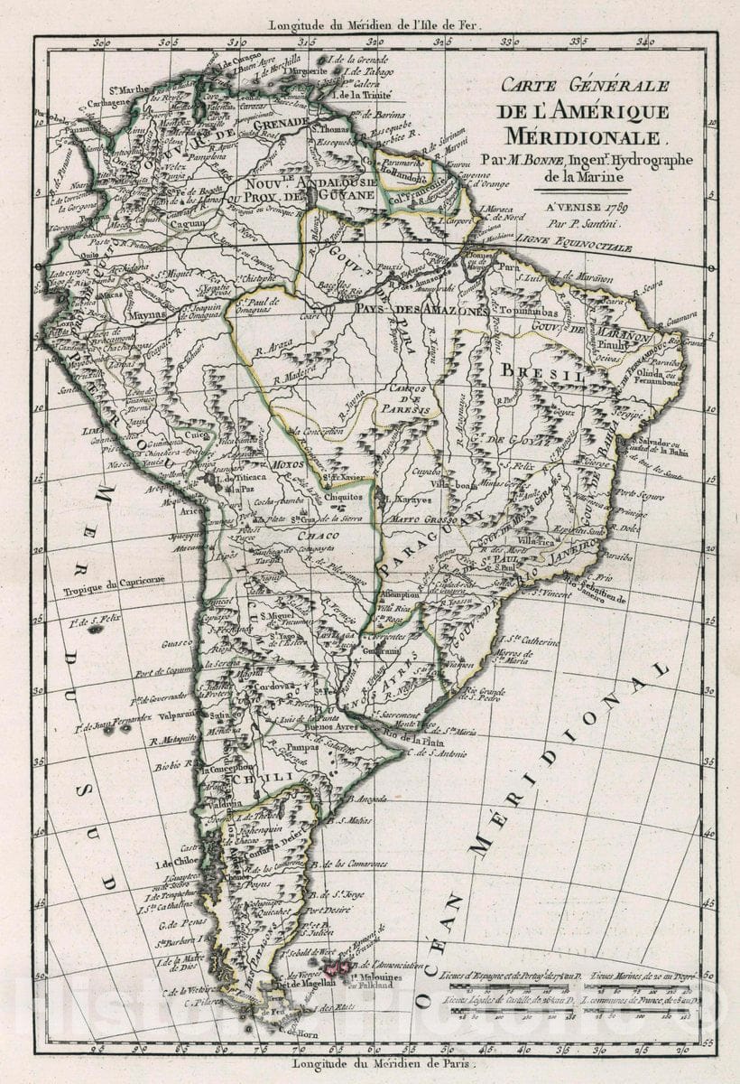 Historic Map : 1789 School Atlas - Carte generale de l'Amerique Meridionale - Vintage Wall Art