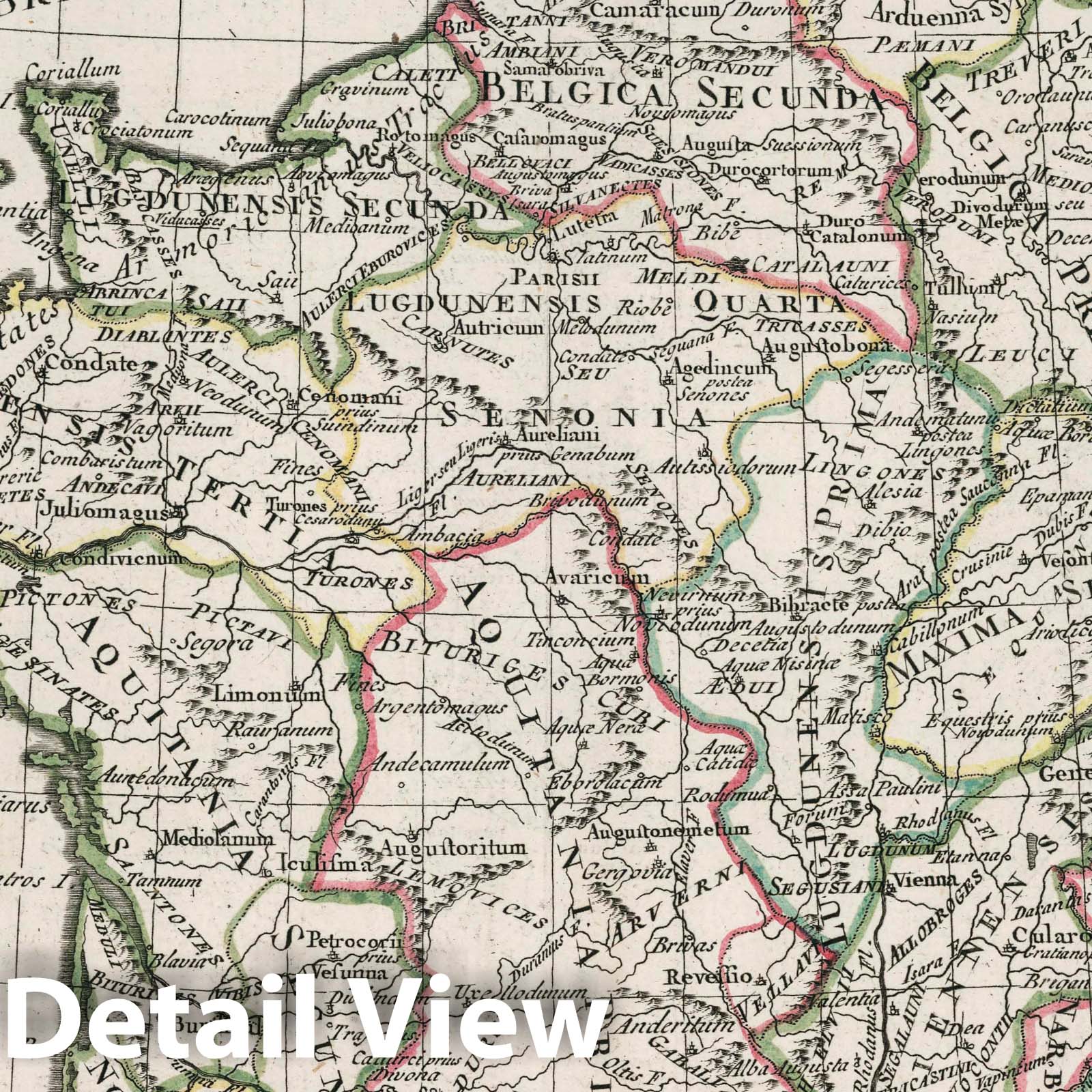 Ancient Gaul - River Map, 1789 - Historical Map Print