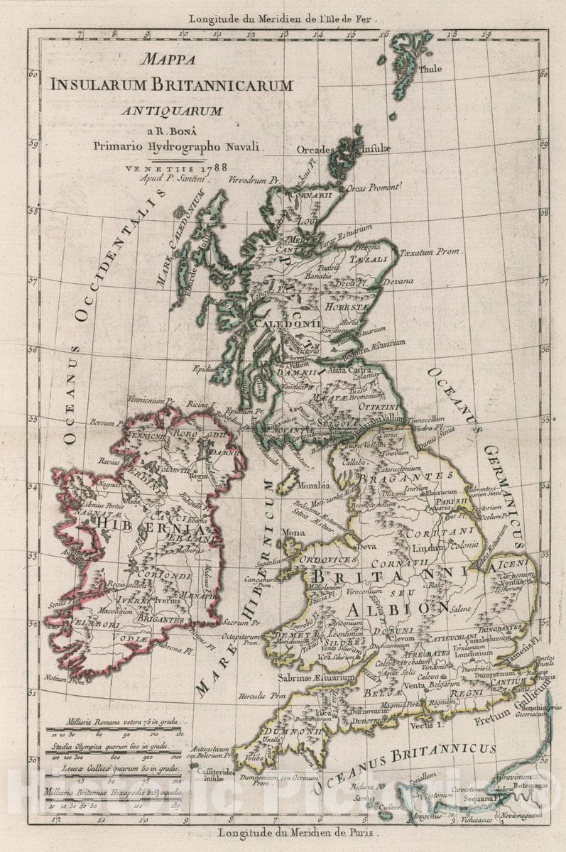 Historic Map : Great Britain, Mappa Insularum Britannicarum Antiquarum , Vintage Wall Art
