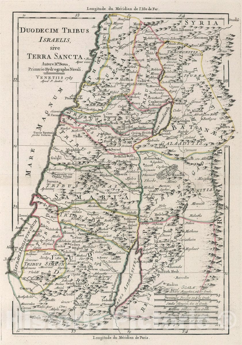 Historic Map : Israel, Duodecim tribus Israelis, sive Terra Sancta, 1790 Atlas , Vintage Wall Art