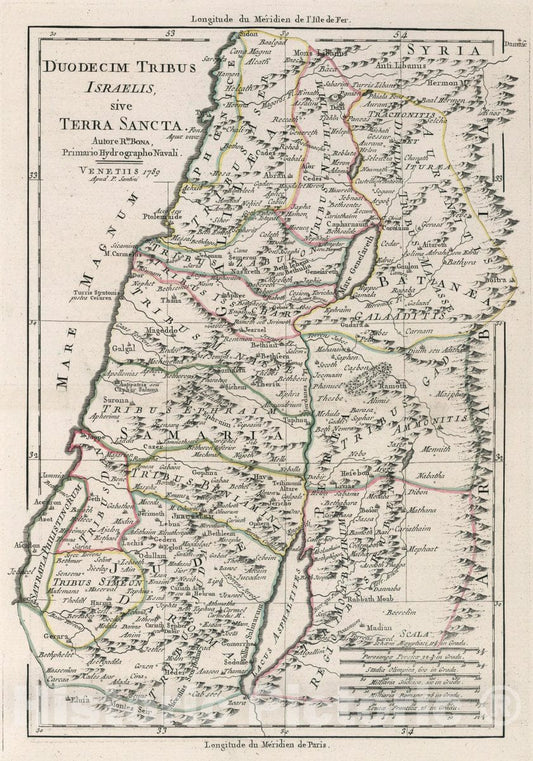 Historic Map : Israel, Duodecim tribus Israelis, sive Terra Sancta, 1790 Atlas , Vintage Wall Art