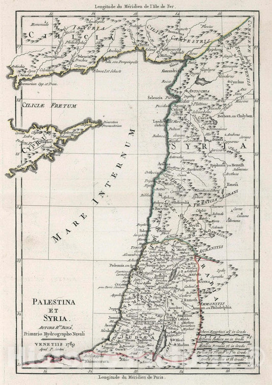 Historic Map : Palestine, Palestina et Syria. Autore Rto. Bona, Primario Hydrographo Navali. Venetiis 1789 Apud P. Santini, 1789 Atlas , Vintage Wall Art