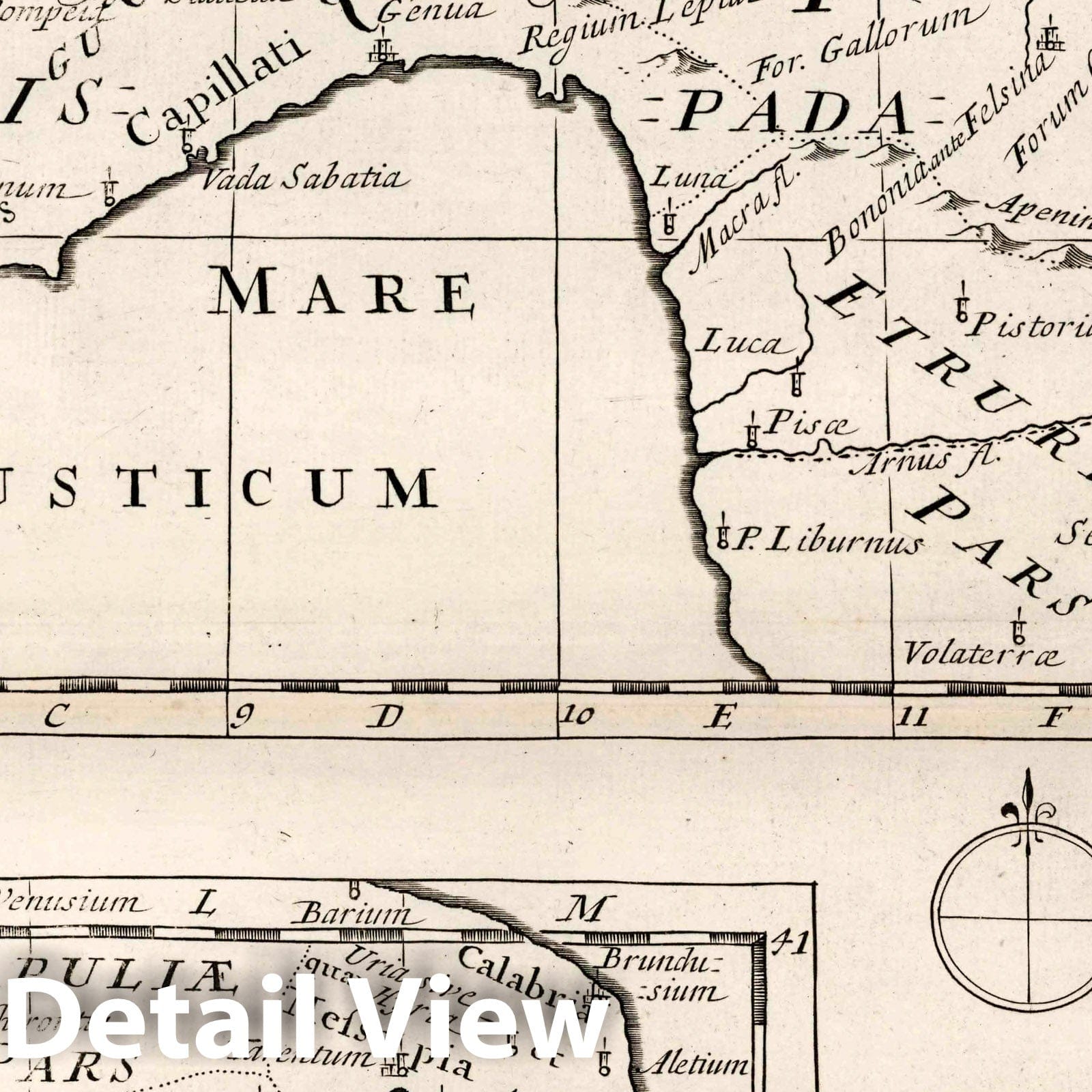 Gallia Cisalpina and Graecia Magna - River Map, 1700 - Historical Map Print