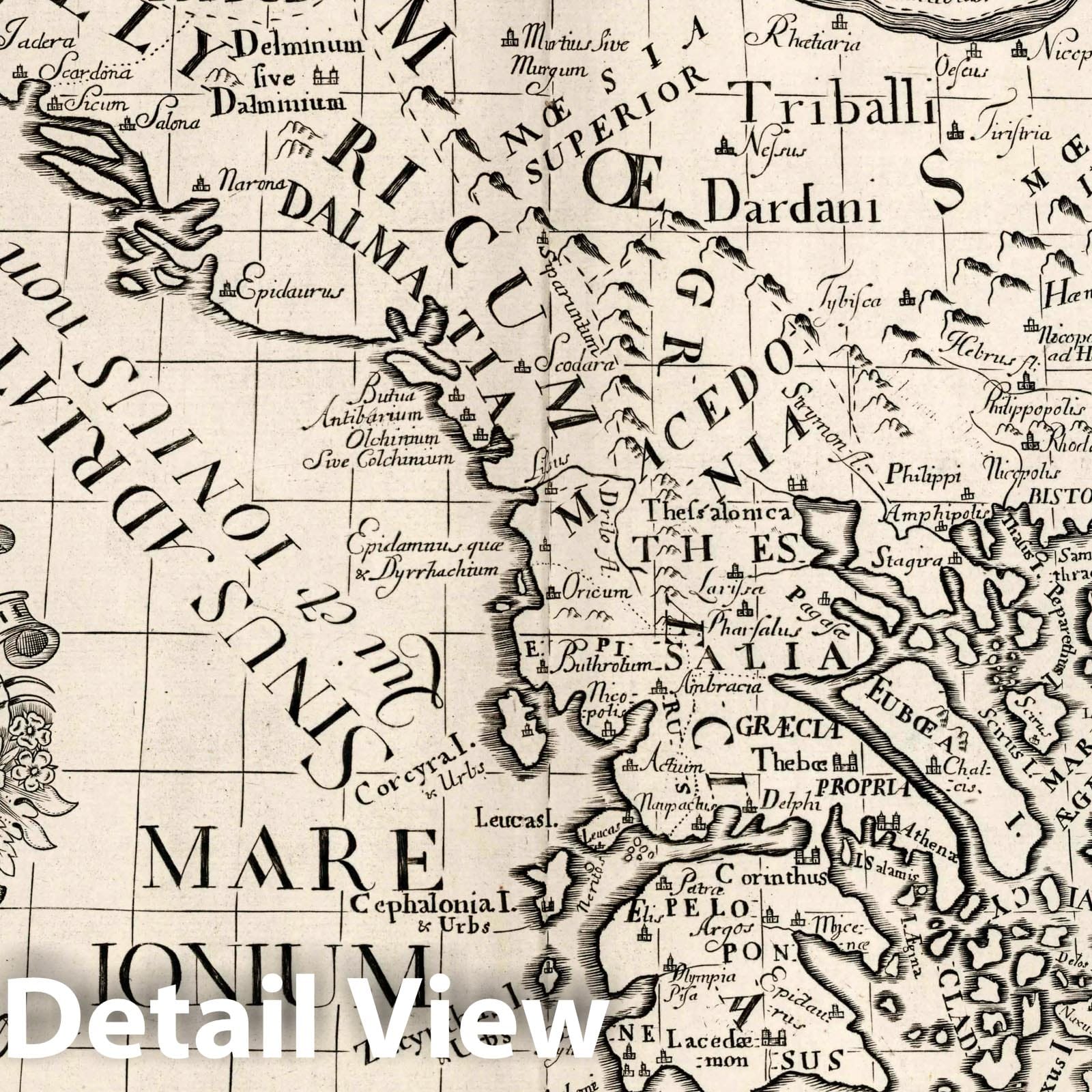 Ancient Greece, Thrace, Moesia, and Illyria - River Map, 1700 - Historical Map Print