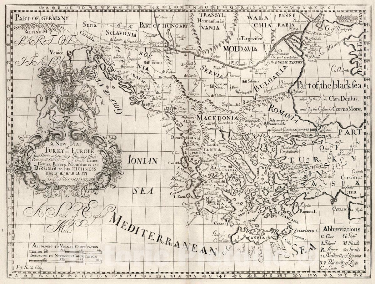 Historic Map : A New map of Turky in Europe, 1700 Atlas - Vintage Wall Art