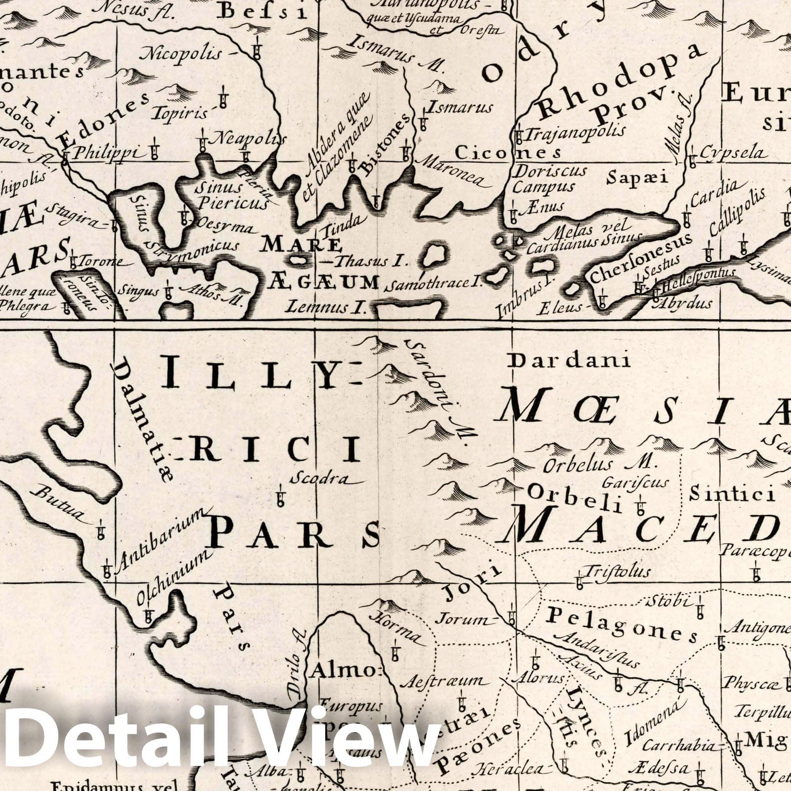 Historic Map : A New map of antient Thrace : as Also of The Northern Parts of Old Greece, viz. Macedonia and Thessalia. Sutton Nicholls sculp, 1700 Atlas - Vintage Wall Art