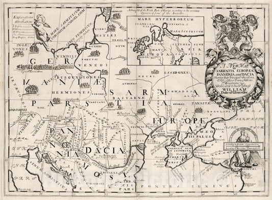 Historic Map : A New map of Sarmatia, Europaea Pannonia and Dacia, 1700 Atlas - Vintage Wall Art